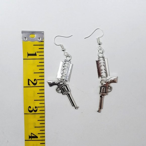 Punk Earrings - Gun & Razor Blade Charms NWOT - Picture 8 of 8